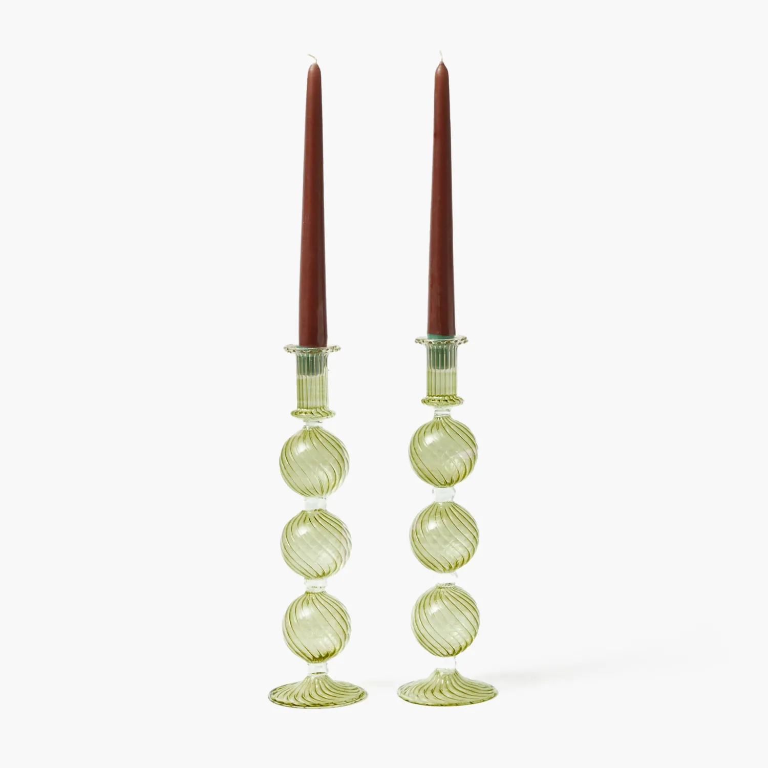 Mrs. Alice Camille Olive Candle Holder (Pair)< Summer Glassware | Summer Candleware