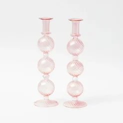 Mrs. Alice Camille Peony Candle Holder (Pair)< Summer Glassware | Summer Candleware