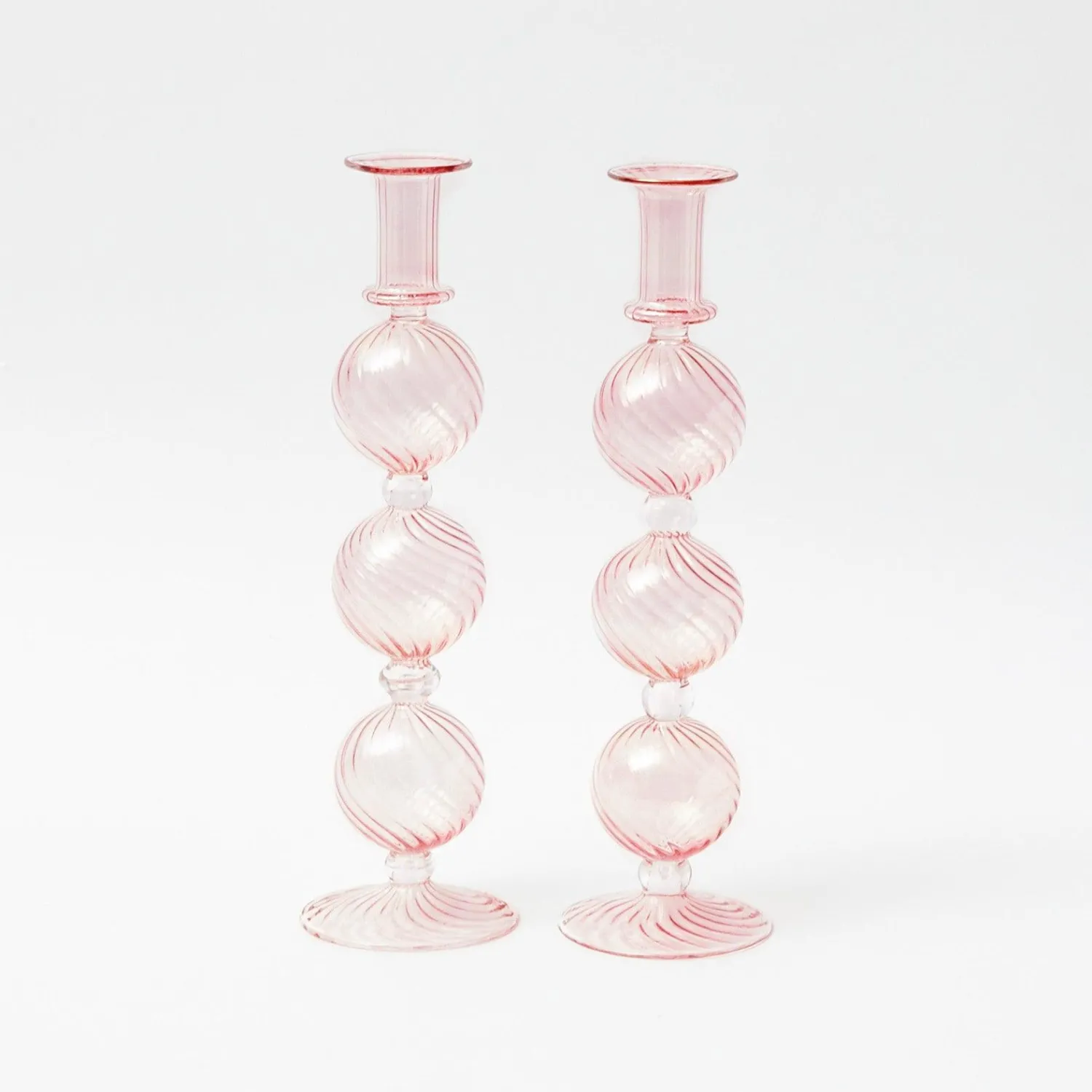 Mrs. Alice Camille Peony Candle Holder (Pair)< Summer Glassware | Summer Candleware