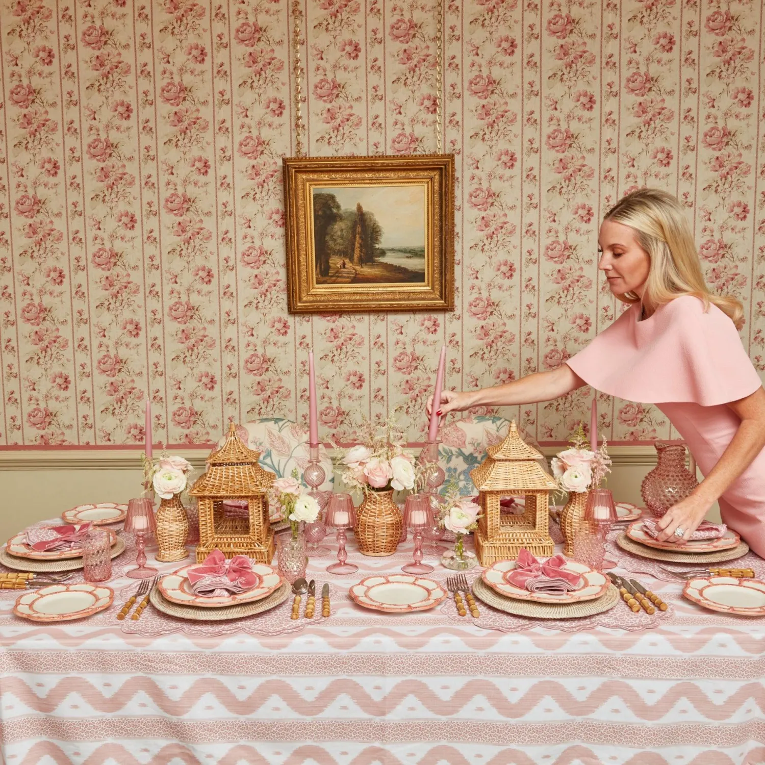 Mrs. Alice Camille Peony Candle Holder (Pair)< Summer Glassware | Summer Candleware