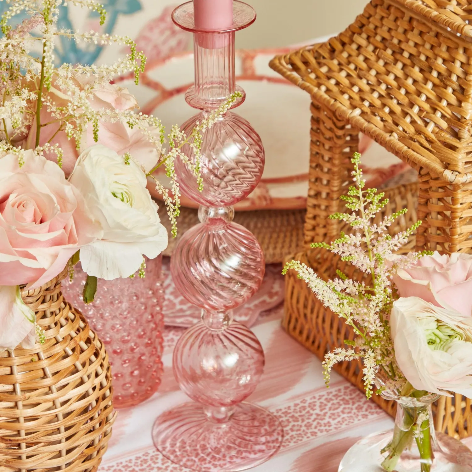 Mrs. Alice Camille Peony Candle Holder (Pair)< Summer Glassware | Summer Candleware