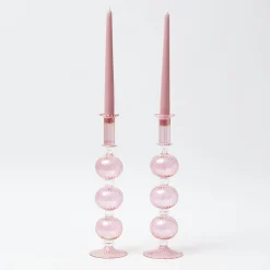 Mrs. Alice Camille Peony Candle Holder (Pair)< Summer Glassware | Summer Candleware