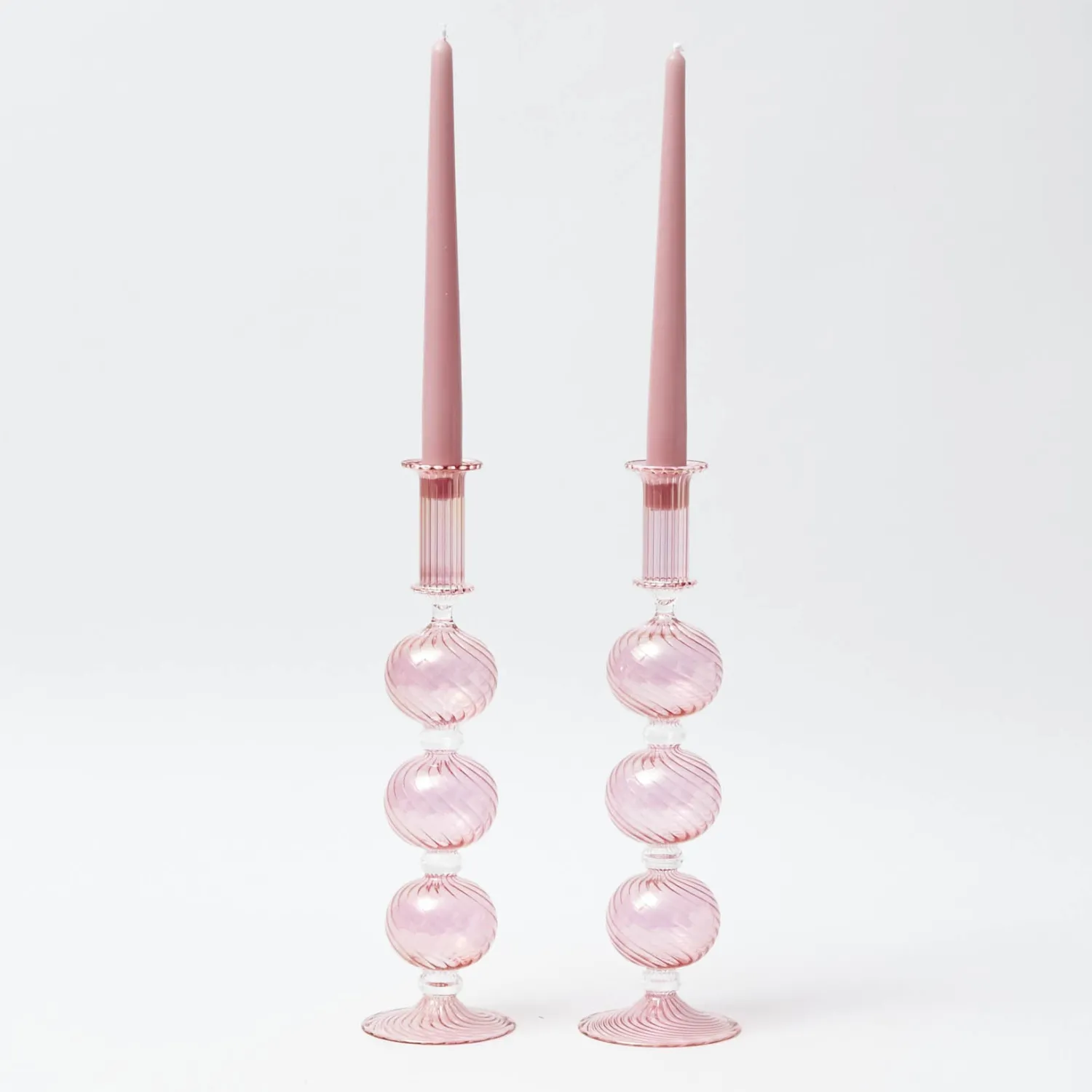 Mrs. Alice Camille Peony Candle Holder (Pair)< Summer Glassware | Summer Candleware