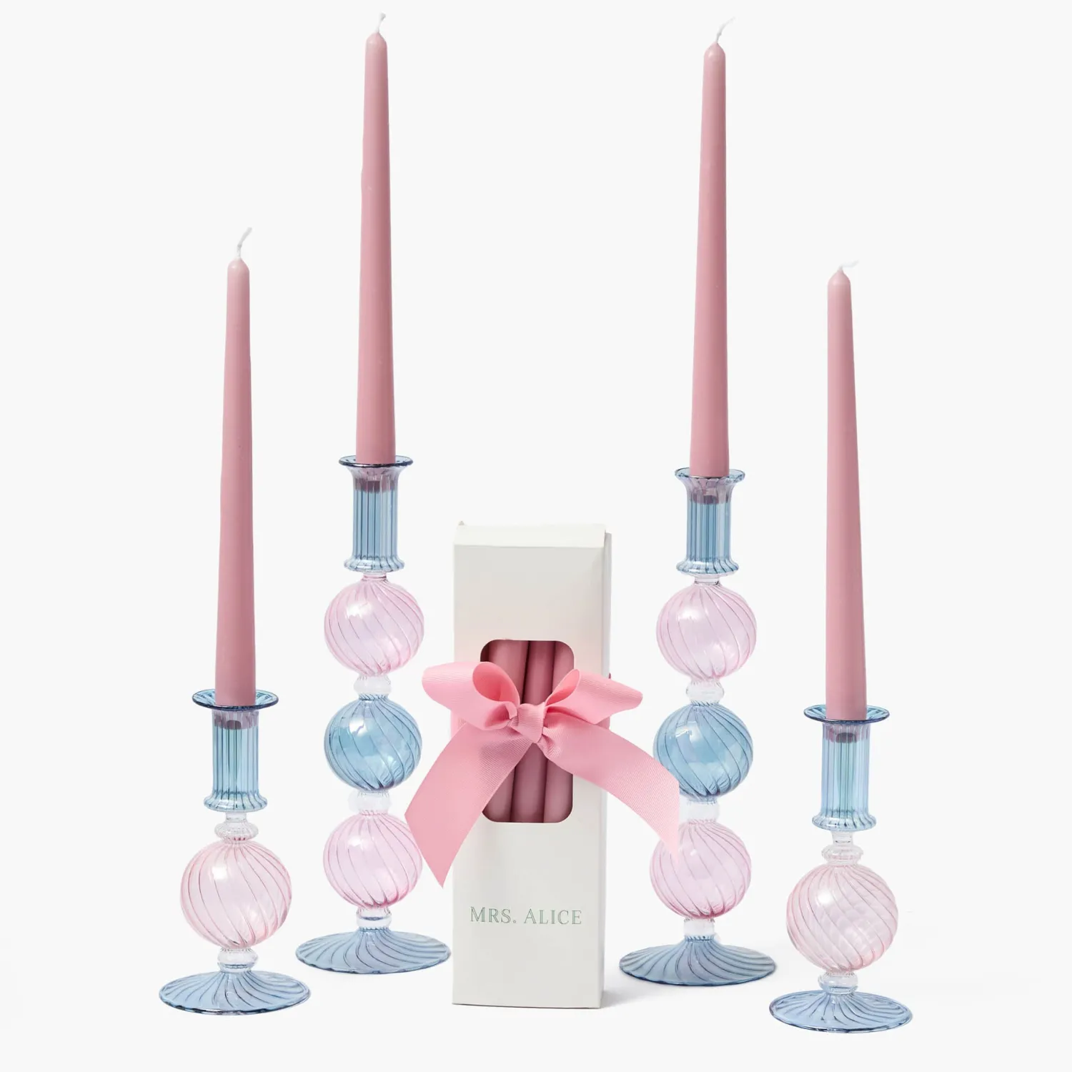 Mrs. Alice Camille Pink & Blue Candle Set< Candles | Candlescapes
