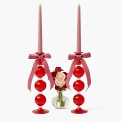Mrs. Alice Camille Red Candle Holder (Pair)< Candle Holders