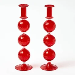 Mrs. Alice Camille Red Candle Holder (Pair)< Candle Holders