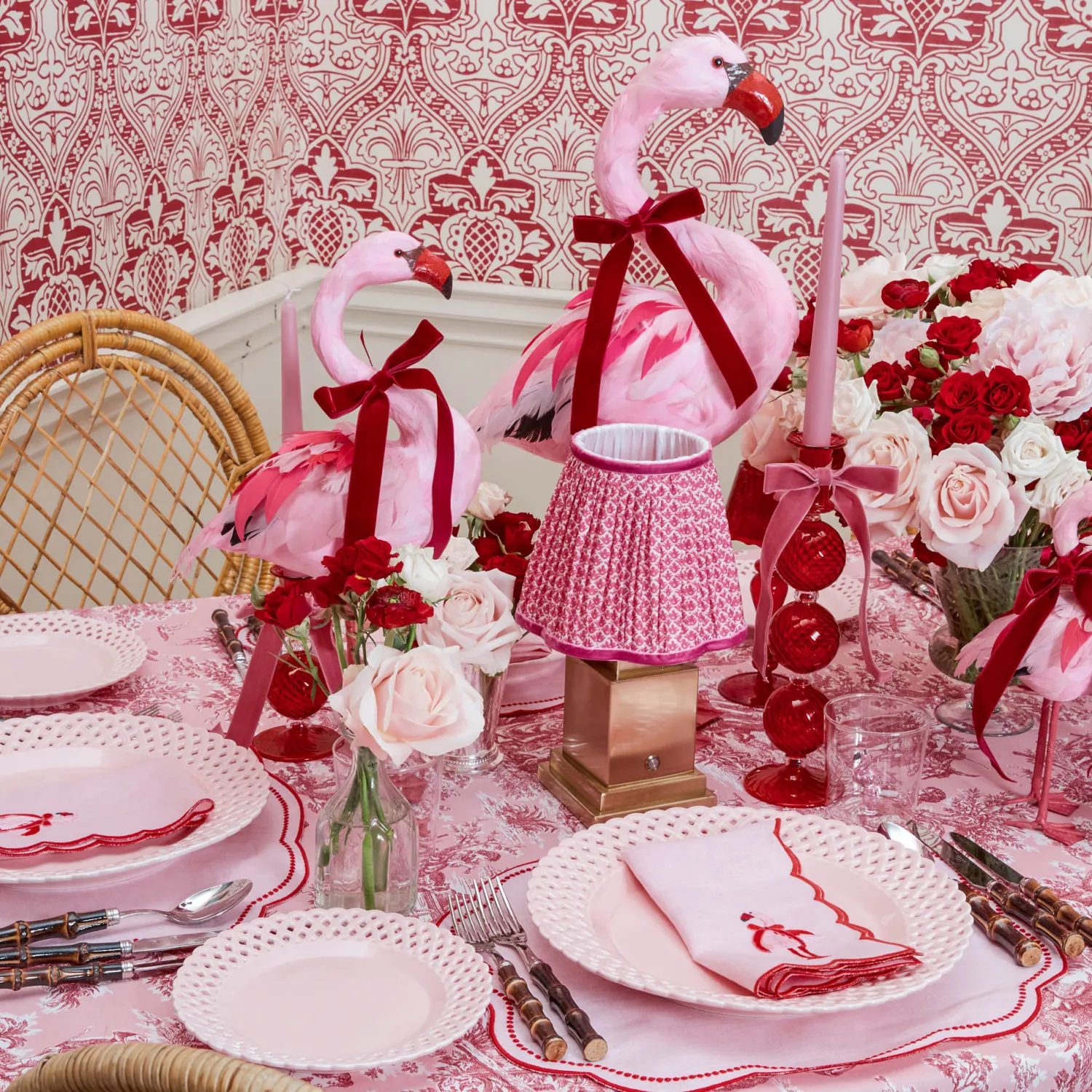 Mrs. Alice Camille Red Ribboned Candlescape (Pink)< Candles | Candlescapes