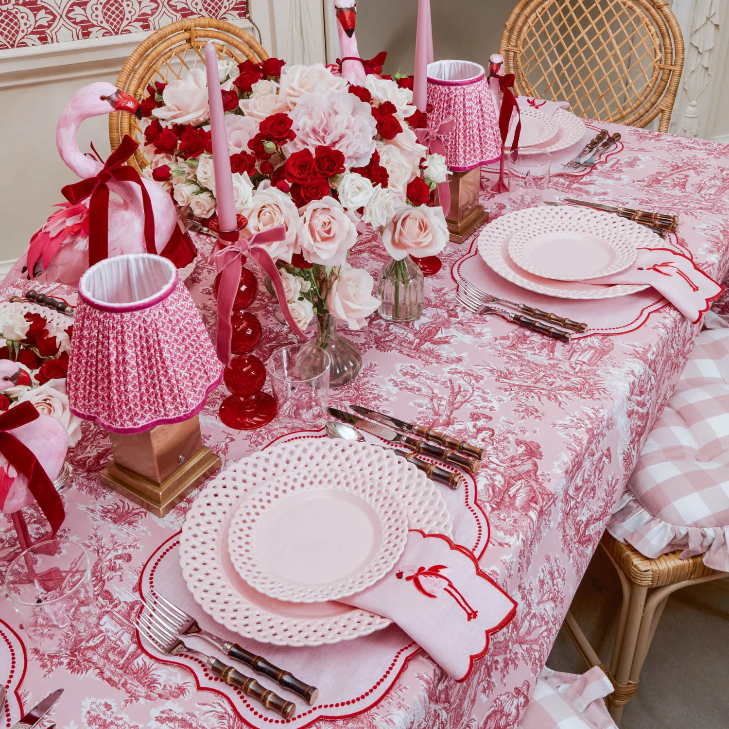 Mrs. Alice Camille Red Ribboned Candlescape (Pink)< Candles | Candlescapes