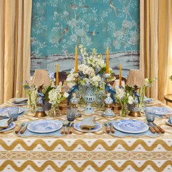 Mrs. Alice Caramel Ikat Tablecloth< Summer Table Linen | Tablecloths
