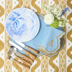 Mrs. Alice Caramel Ikat Tablecloth< Summer Table Linen | Tablecloths