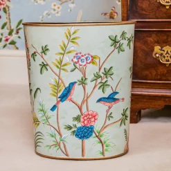 Mrs. Alice Chinoiserie Oval Tole Waste Paper Bin< For Her | Gorgeous Green
