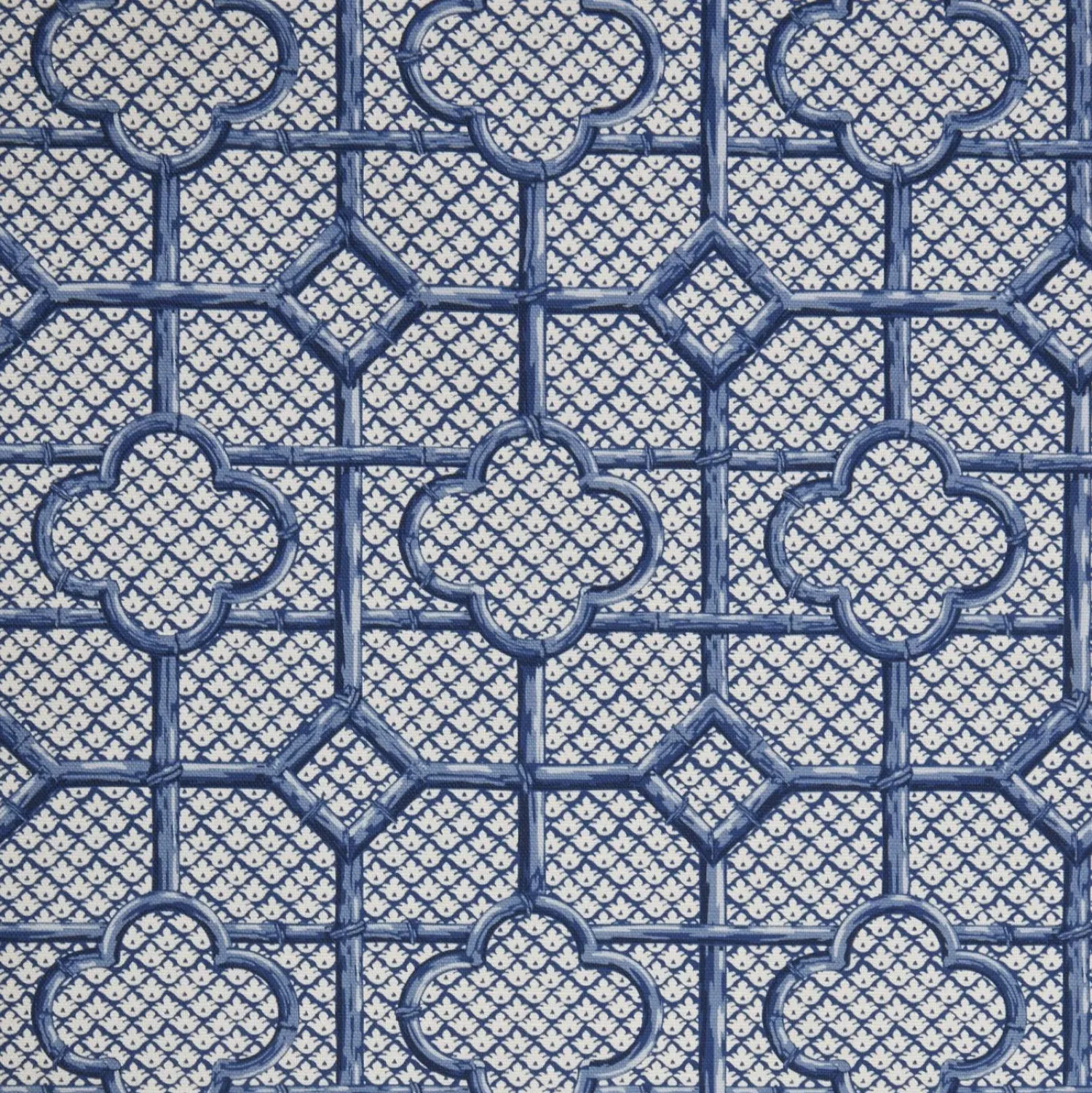 Mrs. Alice Cobalt Blue Bamboo Trellis Fabric< Serena Fresson Fabrics