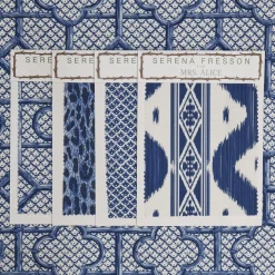 Mrs. Alice Cobalt Blue Bamboo Trellis Fabric< Serena Fresson Fabrics