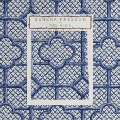 Mrs. Alice Cobalt Blue Bamboo Trellis Fabric< Serena Fresson Fabrics