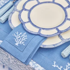 Mrs. Alice Coral Blue Linen Napkins (Set of 4)< Summer Table Linen | Napkins