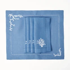 Mrs. Alice Coral Blue Linen Napkins (Set of 4)< Summer Table Linen | Napkins