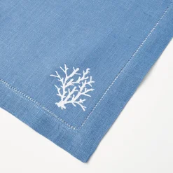 Mrs. Alice Coral Blue Linen Napkins (Set of 4)< Summer Table Linen | Napkins