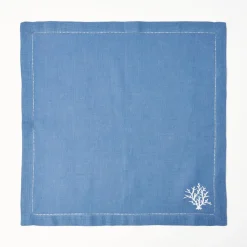 Mrs. Alice Coral Blue Linen Napkins (Set of 4)< Summer Table Linen | Napkins