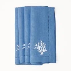 Mrs. Alice Coral Blue Linen Napkins (Set of 4)< Summer Table Linen | Napkins