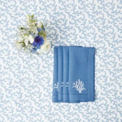 Mrs. Alice Coral Blue Linen Napkins (Set of 4)< Summer Table Linen | Napkins