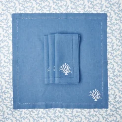 Mrs. Alice Coral Blue Linen Napkins (Set of 4)< Summer Table Linen | Napkins