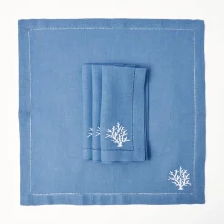 Mrs. Alice Coral Blue Linen Napkins (Set of 4)< Summer Table Linen | Napkins