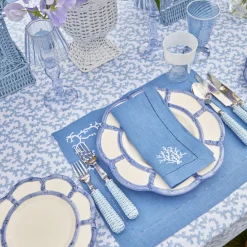 Mrs. Alice Coral Blue Linen Napkins (Set of 4)< Summer Table Linen | Napkins