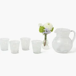 Mrs. Alice Dappled White Glasses & Jug Set< Summer Glassware | Glassware Sets