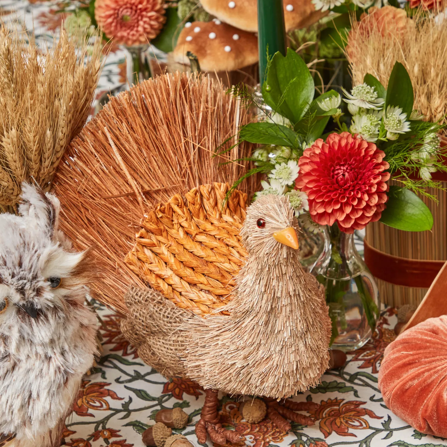 Mrs. Alice Decorative Raffia Turkey< Autumn Decorations