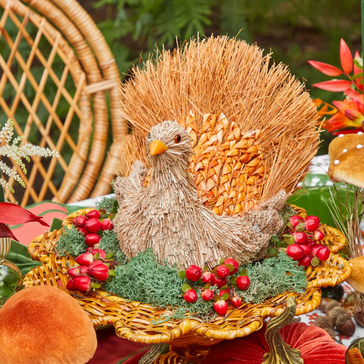 Mrs. Alice Decorative Raffia Turkey< Autumn Decorations