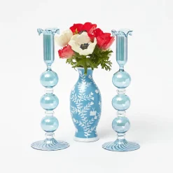 Mrs. Alice Eden Blue Candle Holder (Pair)< Summer Candleware | Candle Holders