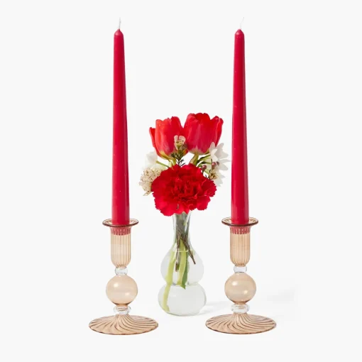 Mrs. Alice Eden Chestnut Ribboned Candle Set (Red)< Candles | Candlescapes