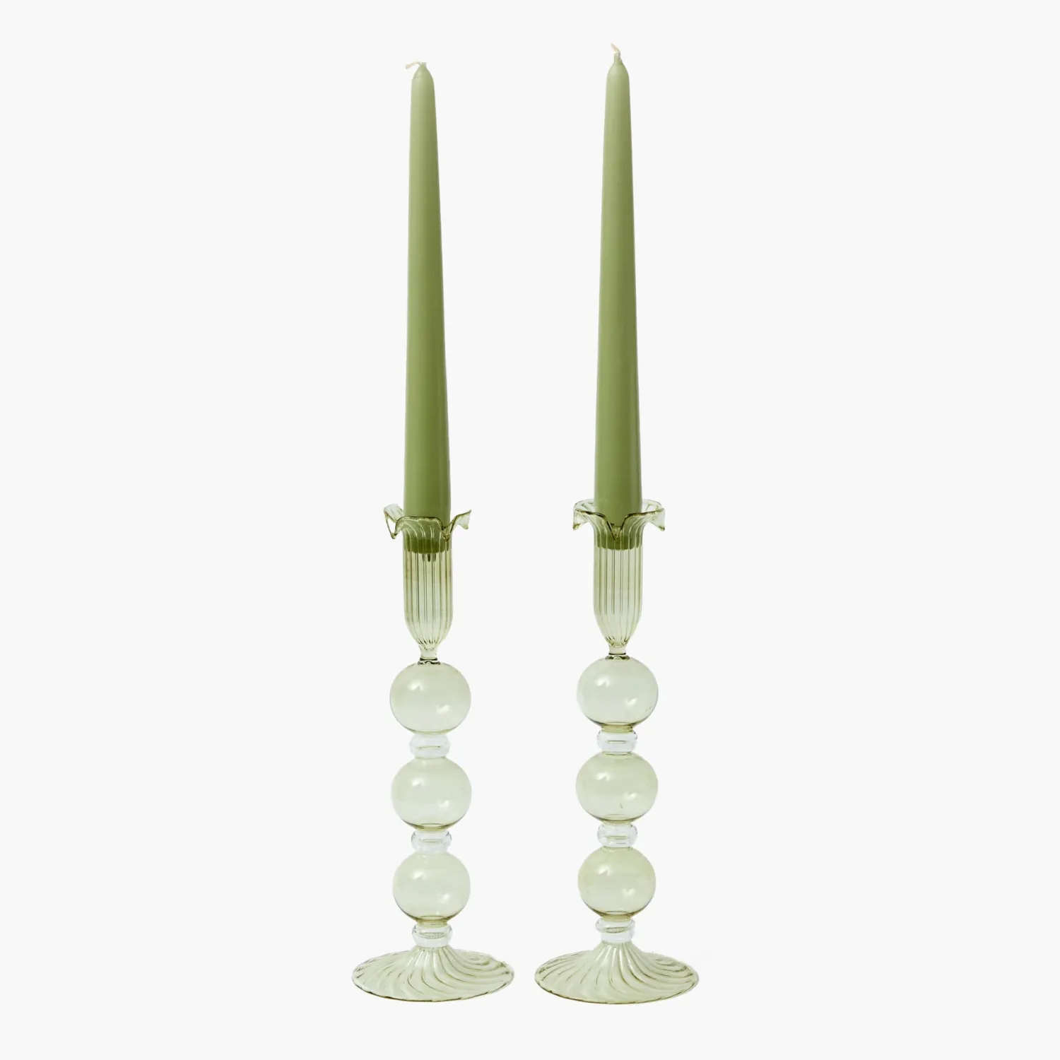 Mrs. Alice Eden Green Candle Holders (Pair)< Summer Glassware | Summer Candleware