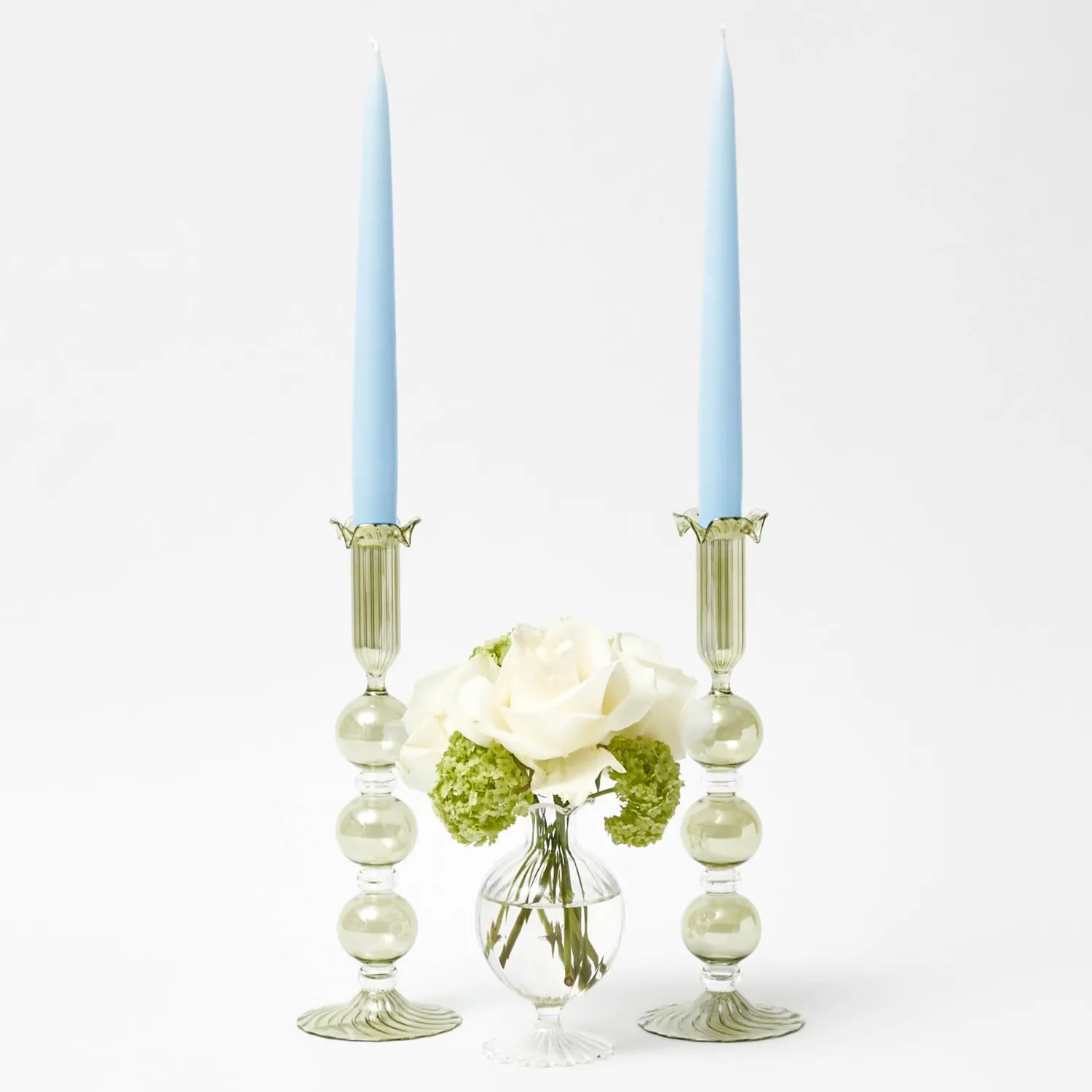 Mrs. Alice Eden Green Candle Holders (Pair)< Summer Glassware | Summer Candleware
