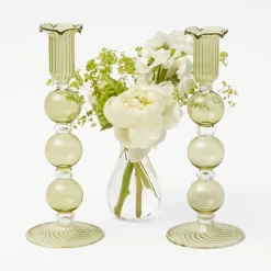 Mrs. Alice Eden Green Candle Holders (Pair)< Summer Glassware | Summer Candleware