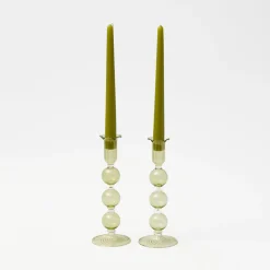 Mrs. Alice Eden Green Candle Holders (Pair)< Summer Glassware | Summer Candleware