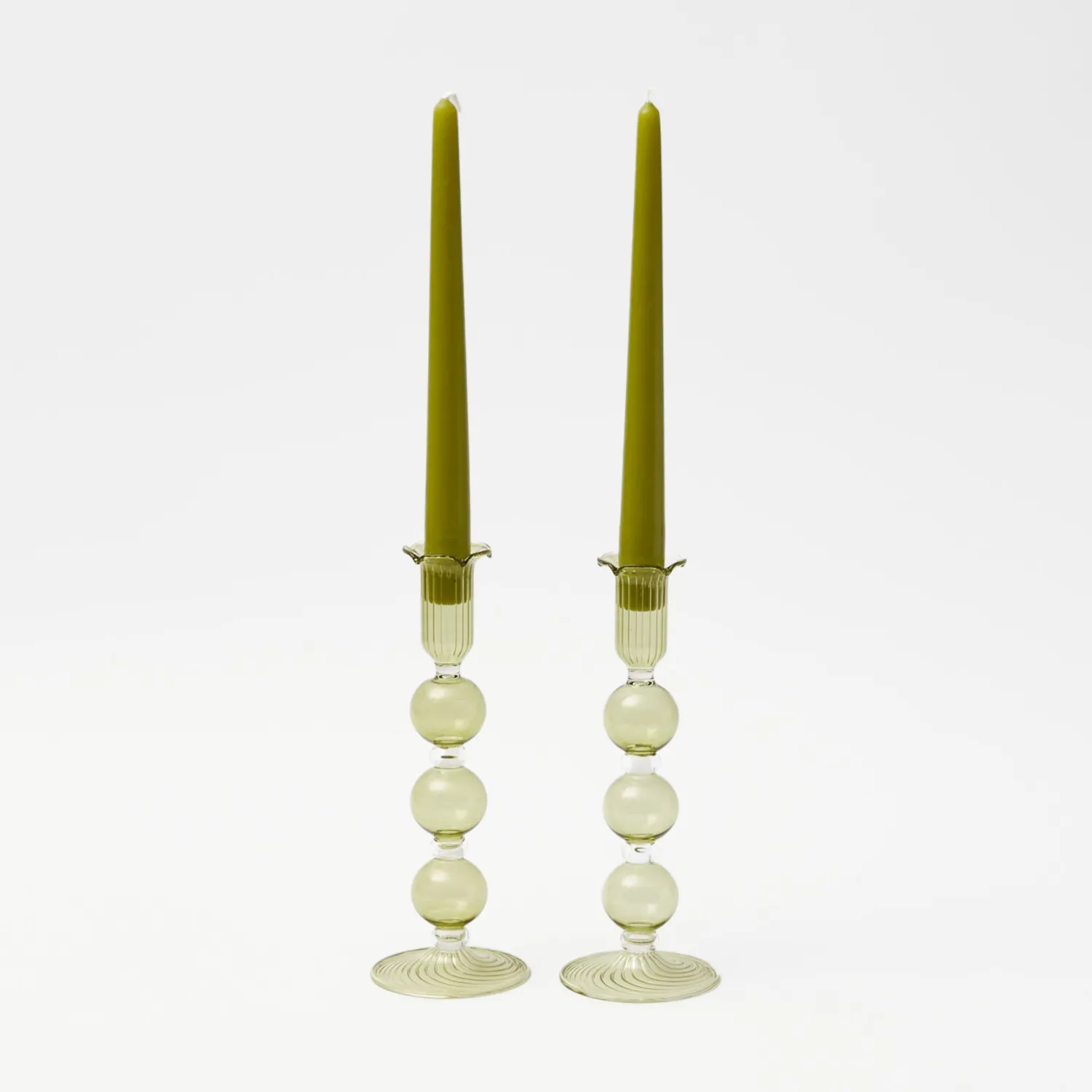 Mrs. Alice Eden Green Candle Holders (Pair)< Summer Glassware | Summer Candleware