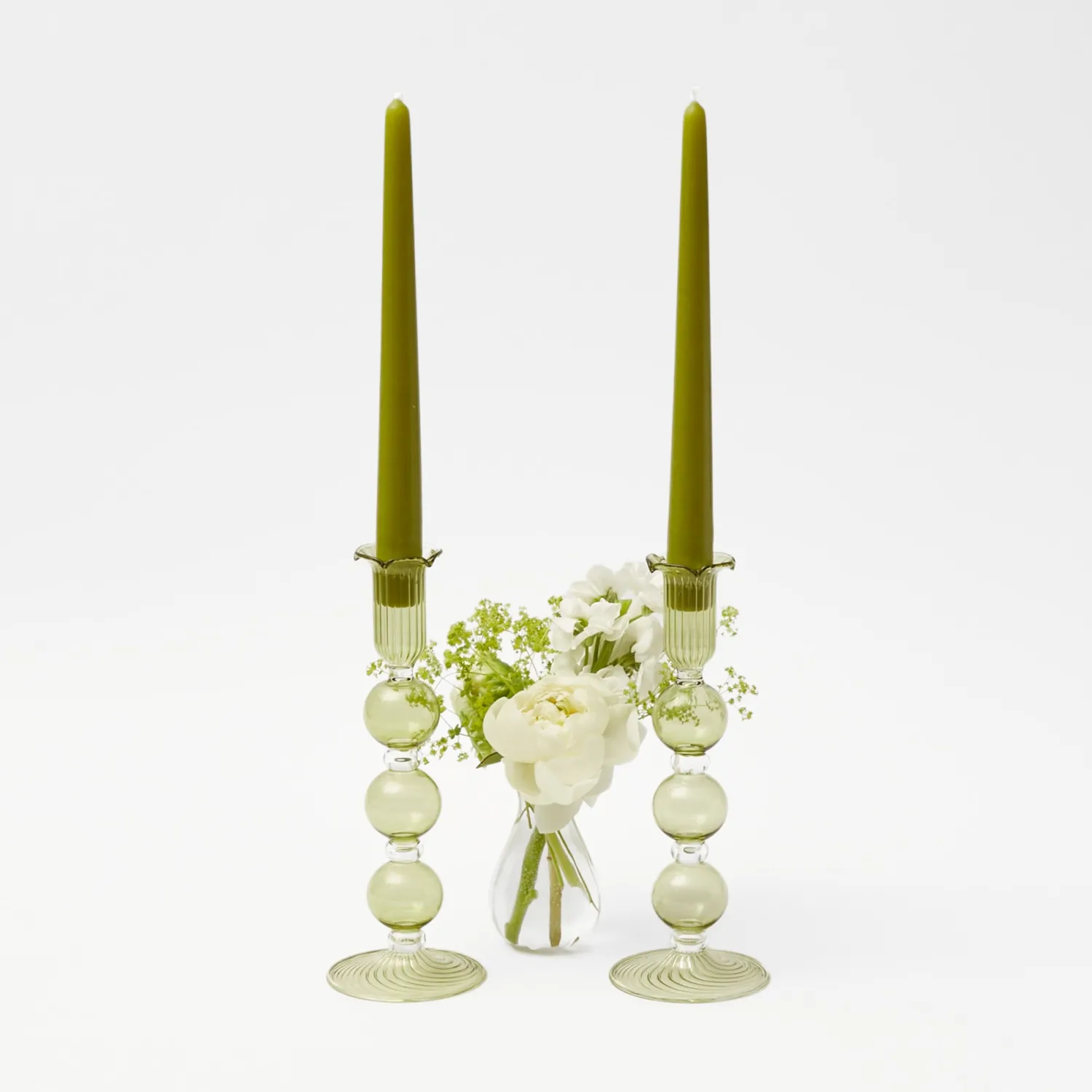 Mrs. Alice Eden Green Candle Holders (Pair)< Summer Glassware | Summer Candleware