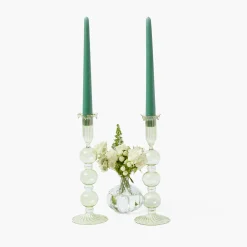 Mrs. Alice Eden Green Candle Holders (Pair)< Summer Glassware | Summer Candleware