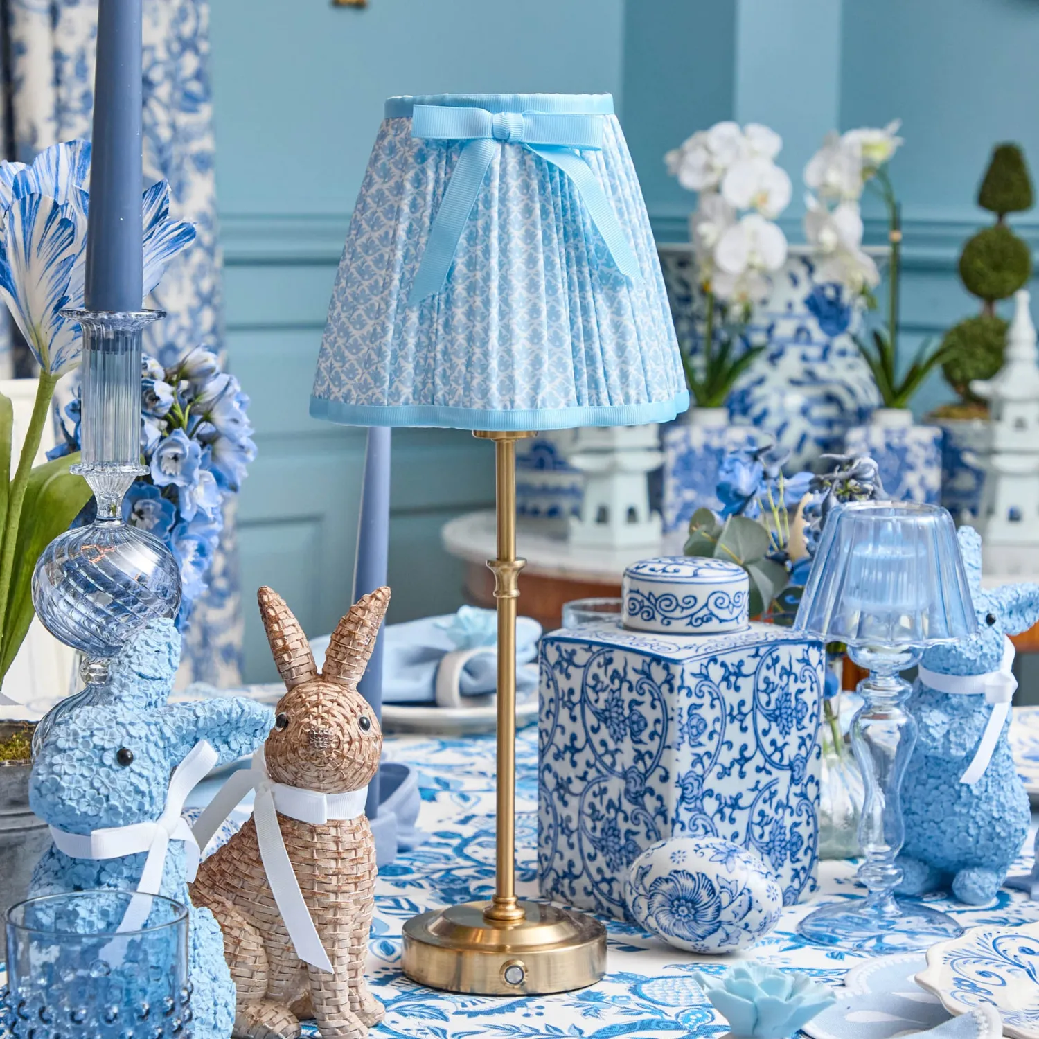 Mrs. Alice Edie Tall Rechargeable Lamp with Soft Blue Lotus Bow Shade (18cm)< Rechargeable Table Lamps | For Her