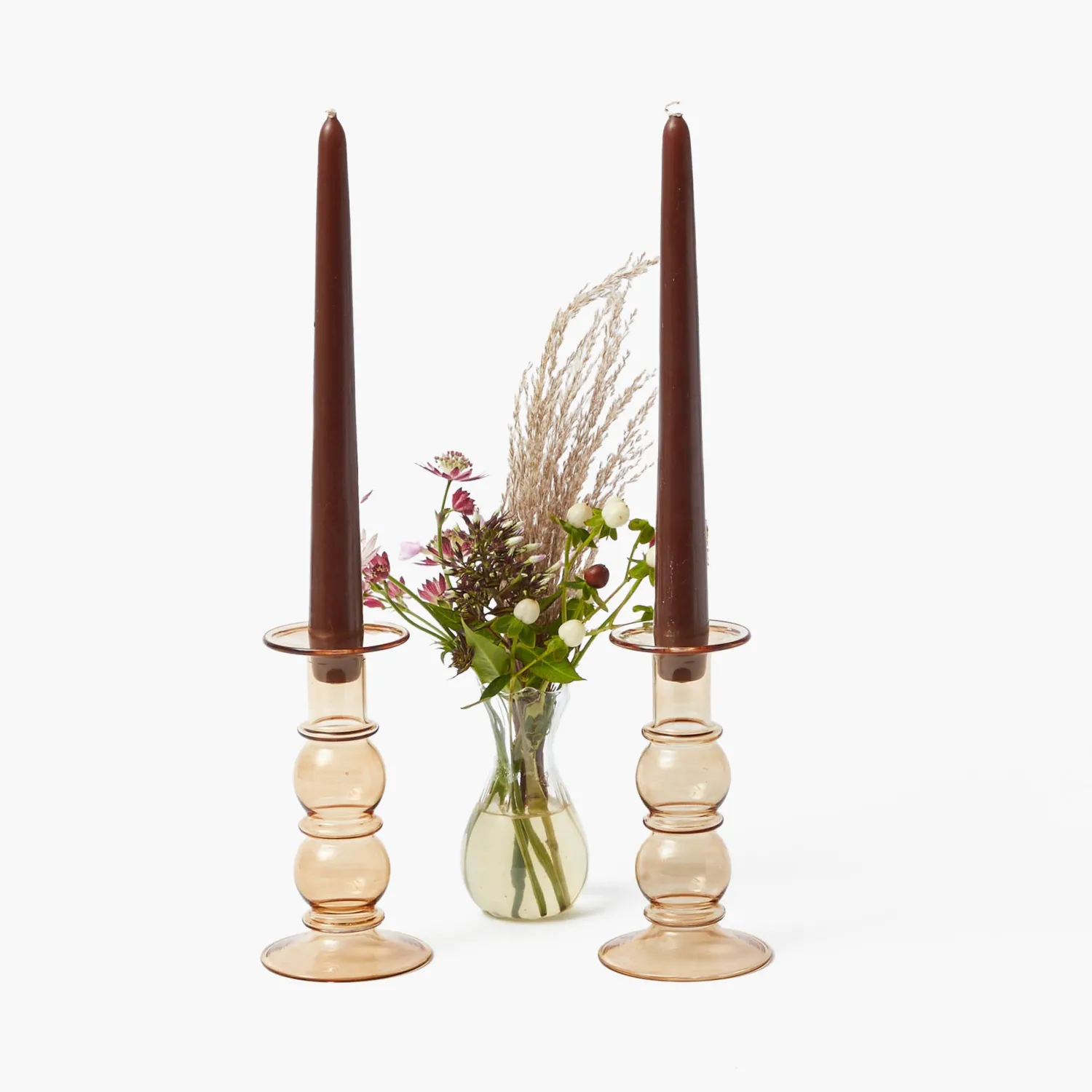 Mrs. Alice Elise Medium Amber Candle Holder (Pair)< Candle Holders