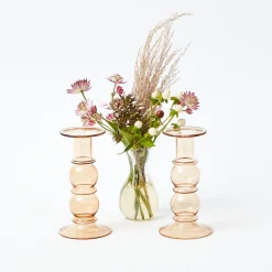 Mrs. Alice Elise Medium Amber Candle Holder (Pair)< Candle Holders