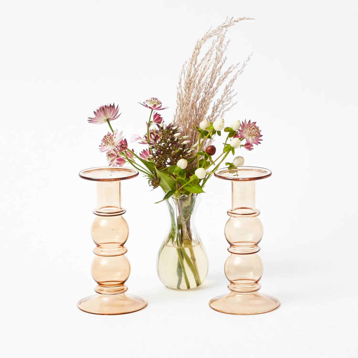 Mrs. Alice Elise Medium Amber Candle Holder (Pair)< Candle Holders