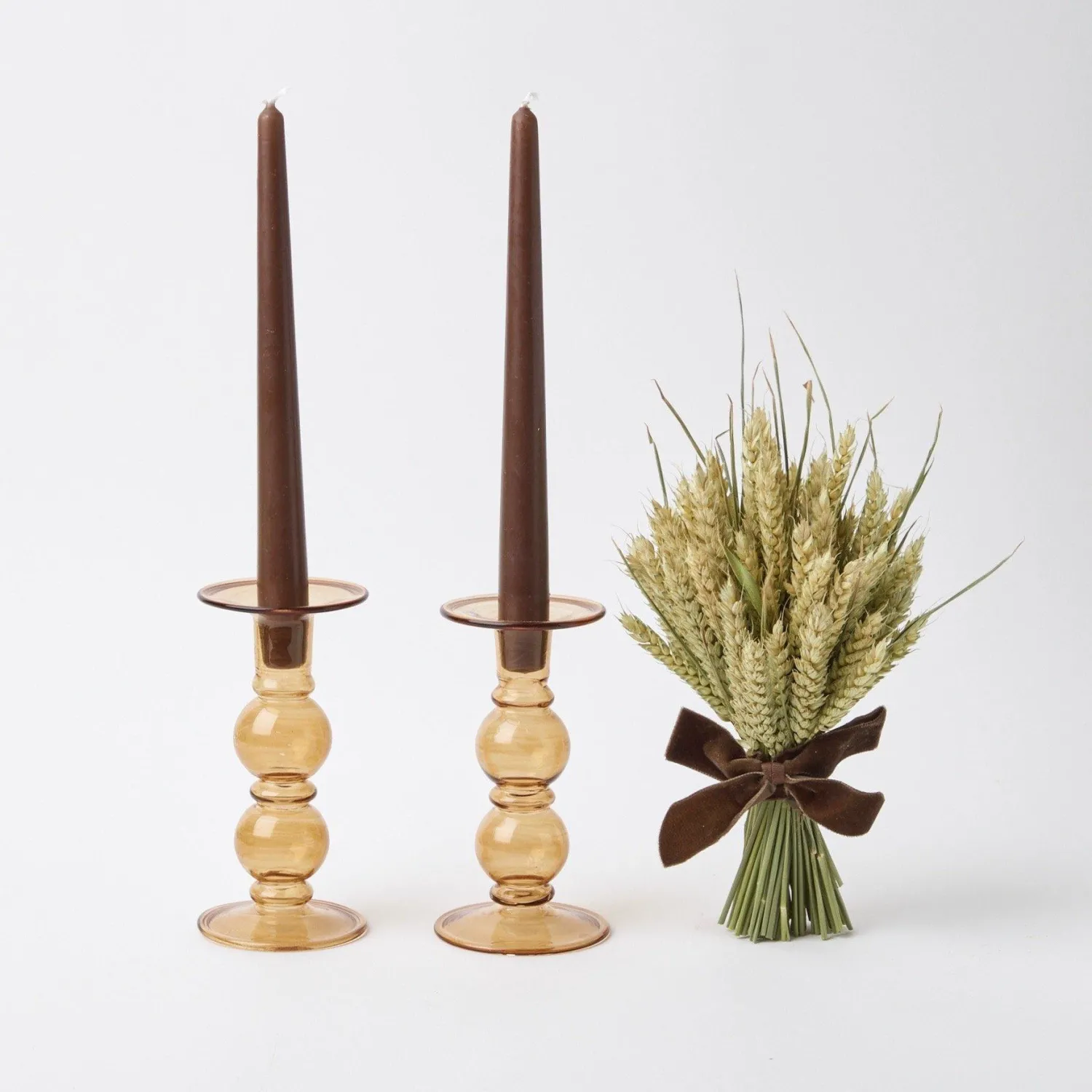 Mrs. Alice Elise Medium Amber Candle Holder (Pair)< Candle Holders