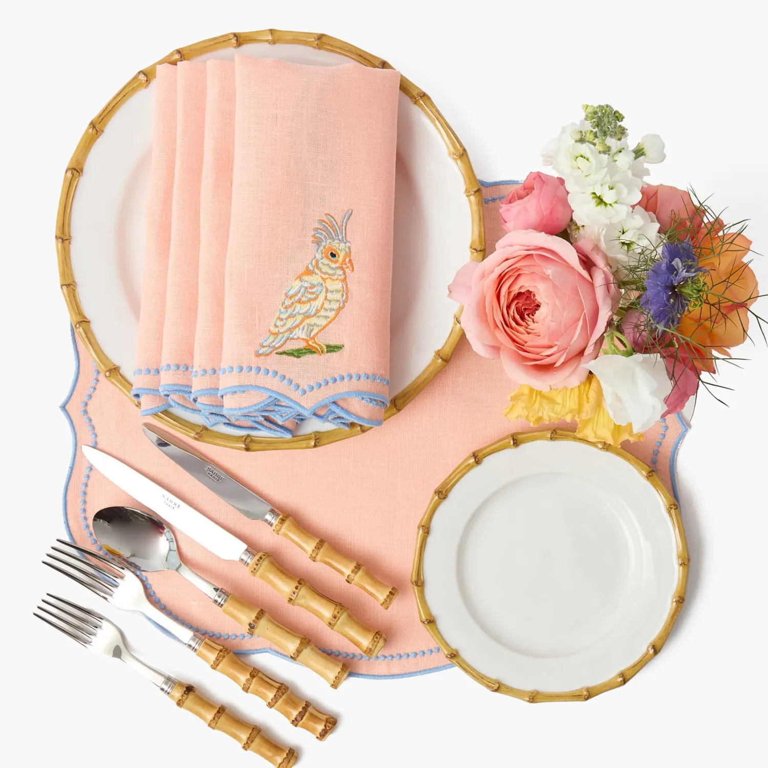 Mrs. Alice Eloise Coral & Blue Placemats & Parrot Napkins (Set of 4)< Summer Table Linen