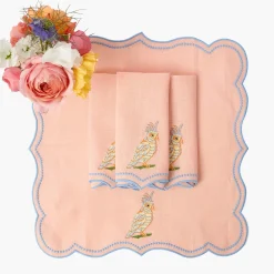 Mrs. Alice Eloise Coral & Blue Placemats & Parrot Napkins (Set of 4)< Summer Table Linen