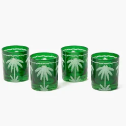 Mrs. Alice Emerald Palm Tree Glasses (Set of 4)< Summer Glassware | Glasses