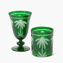 Mrs. Alice Emerald Palm Tree Glasses (Set of 4)< Summer Glassware | Glasses
