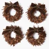 Mrs. Alice Feather Wreath with Chocolate Velvet Bows (Set of 4)< Autumn Decorations