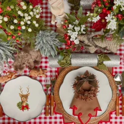 Mrs. Alice Feather Wreaths with Forest Green Velvet Bows (Set of 4)< Christmas Decorations